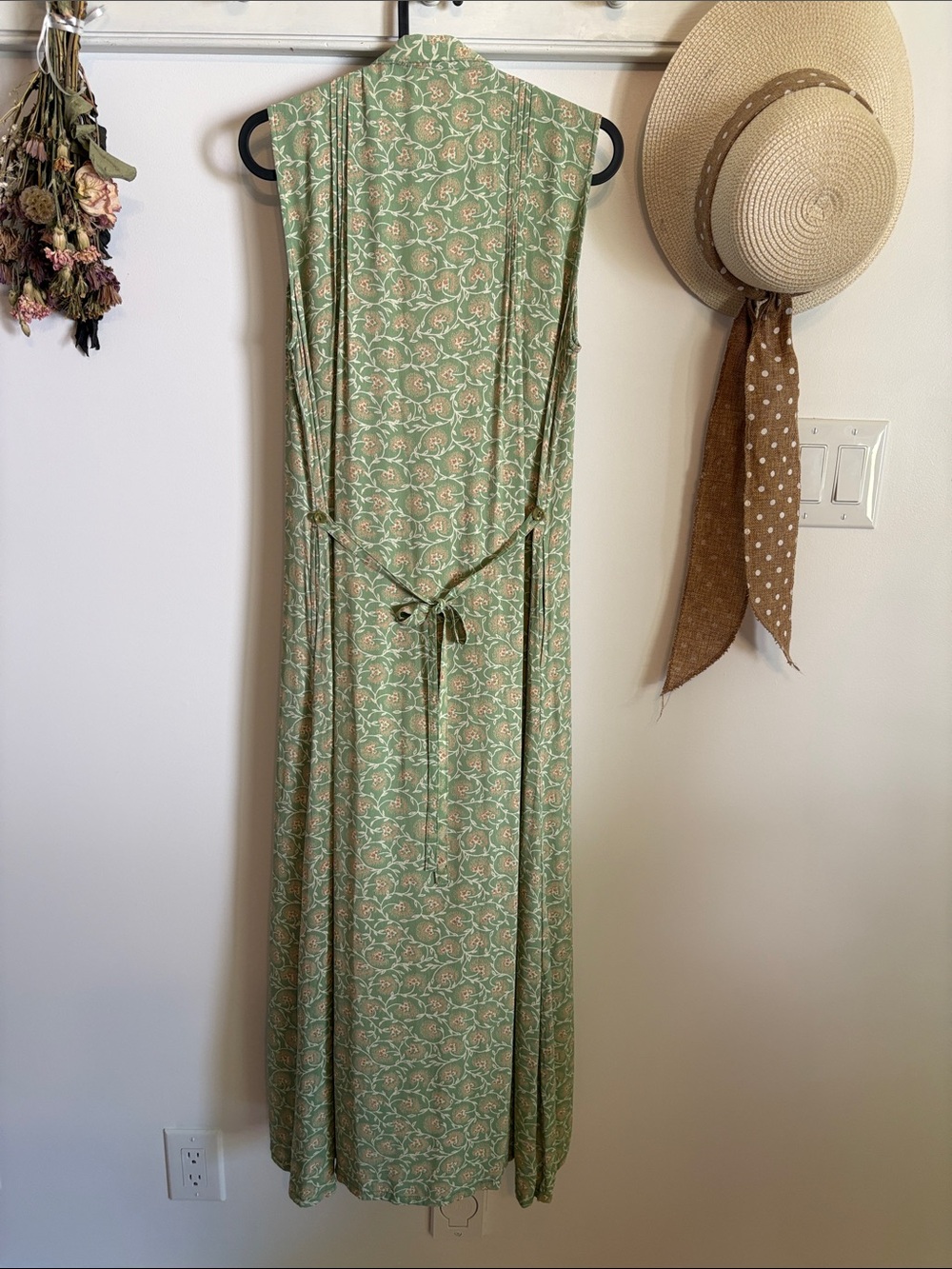 April Cornell Sage Green Floral Pintuck Maxi Dress - Picture 5 of 11